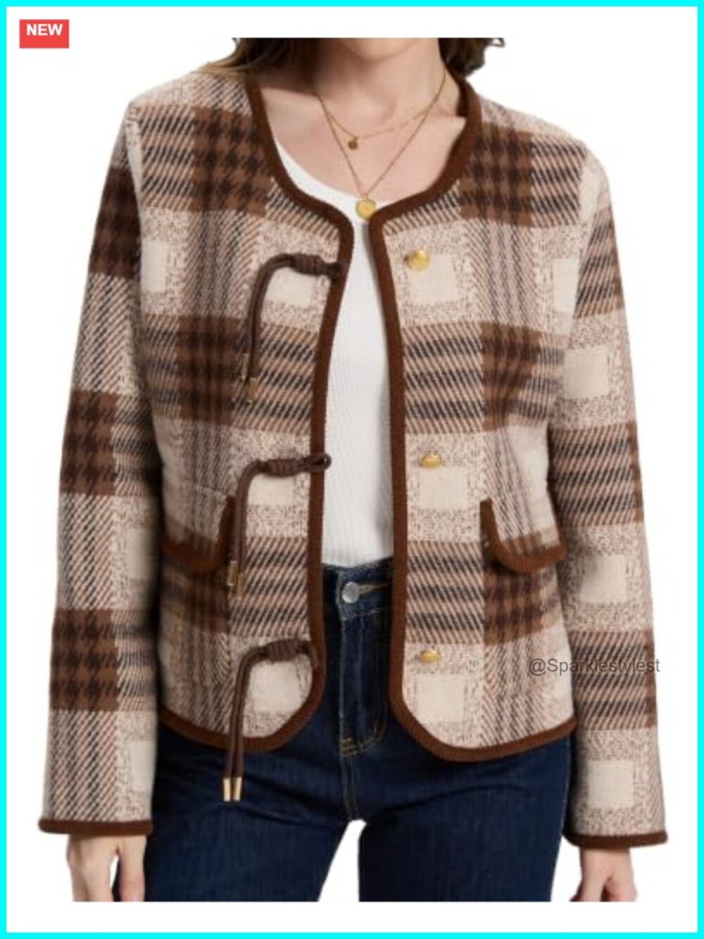 Plaid Button Down Cardigan Sweater Cropped Knit Toggle
